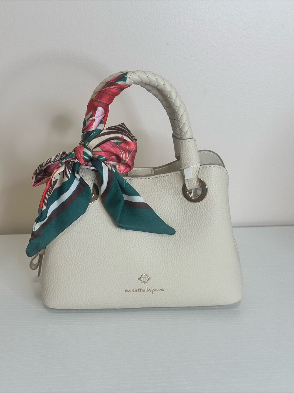 Nanette Lepore Mini Ivory Satchel Crossbody Bag with Scarf NWT